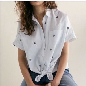 MADEWELL Embroidered Peace Sign Tie Front Shirt